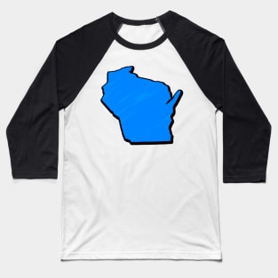 Bright Blue Wisconsin Outline Baseball T-Shirt